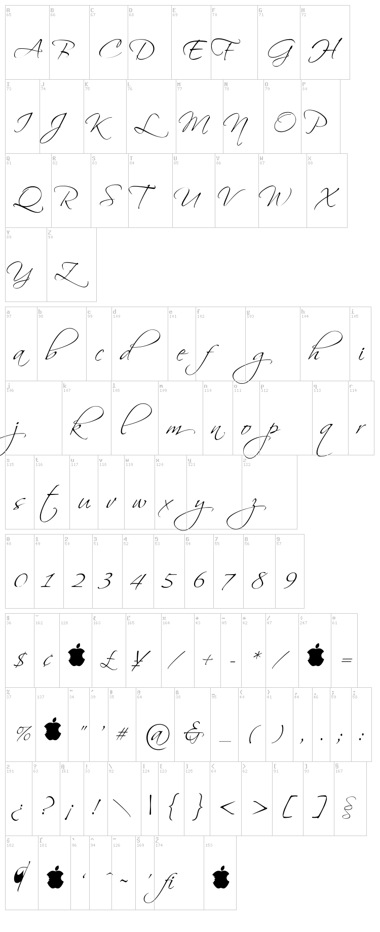 Scriptina Pro font map